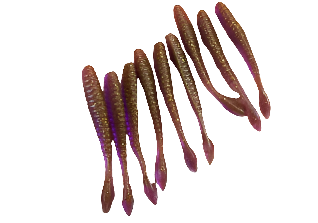 3.8" Wave Worm Dropshot Worm 9 Pack Peanut Butter and Jelly Color