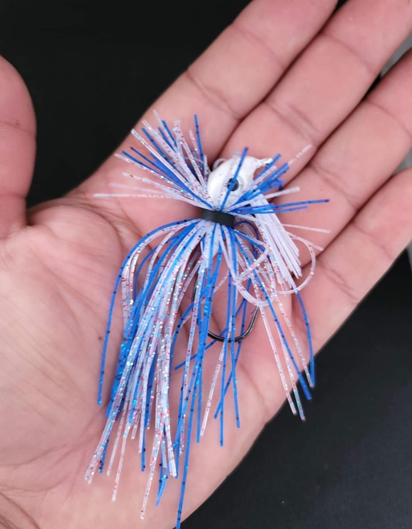 Custom Finesse SwimJig Lure 60 Degree 4/0 Hook 3/8 oz Blue/clear/red black flake - JQ's ReefShack LLC