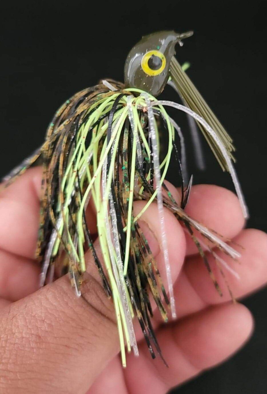 Custom SwimJig Lure 60 Degree 4/0 Hook 3/8oz Green Black Flake - JQ's ReefShack LLC