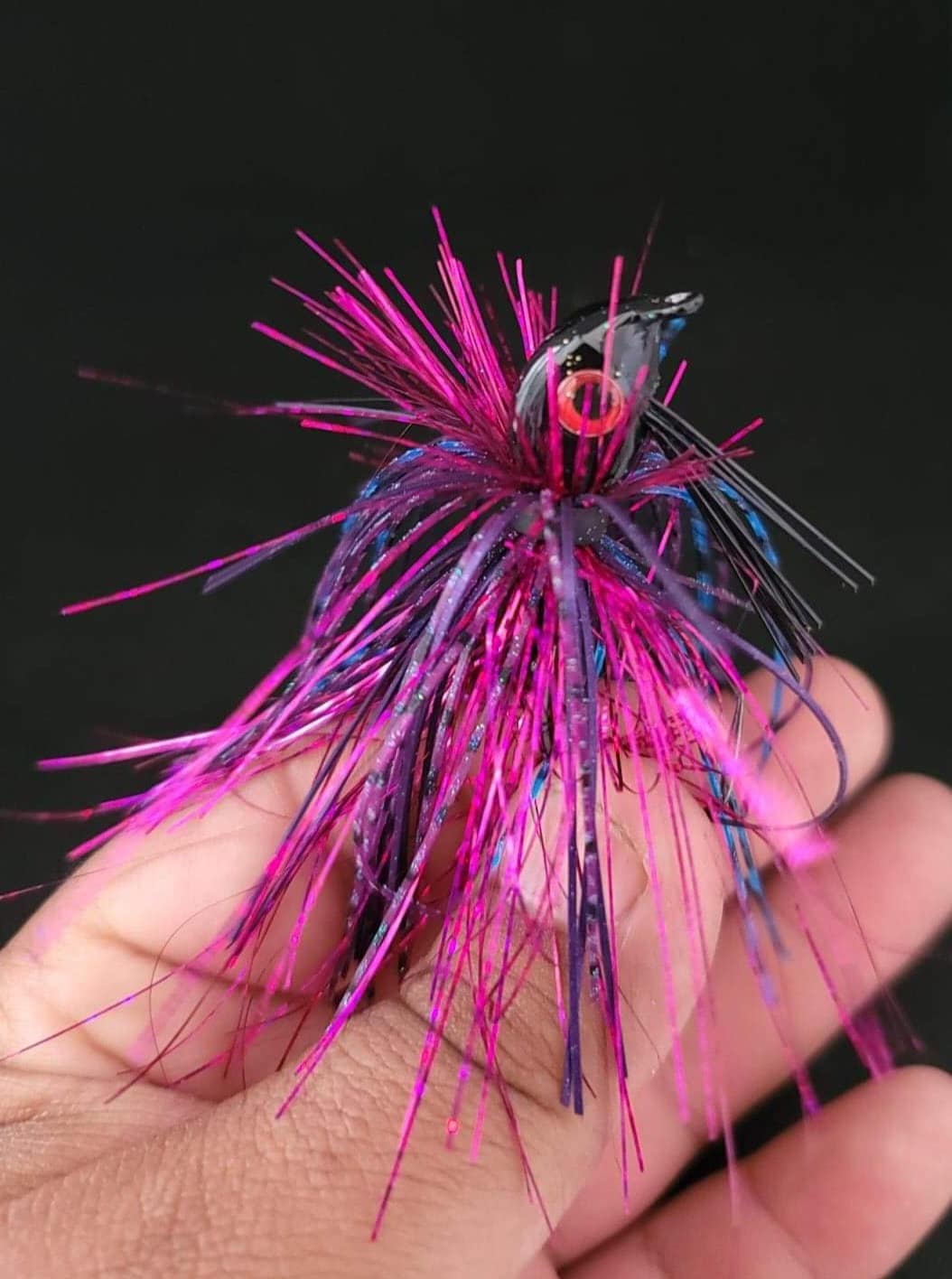 Custom SwimJig Lure 60 Degree 5/0 Hook 1/2 oz Black Blue Magenta - JQ's ReefShack LLC