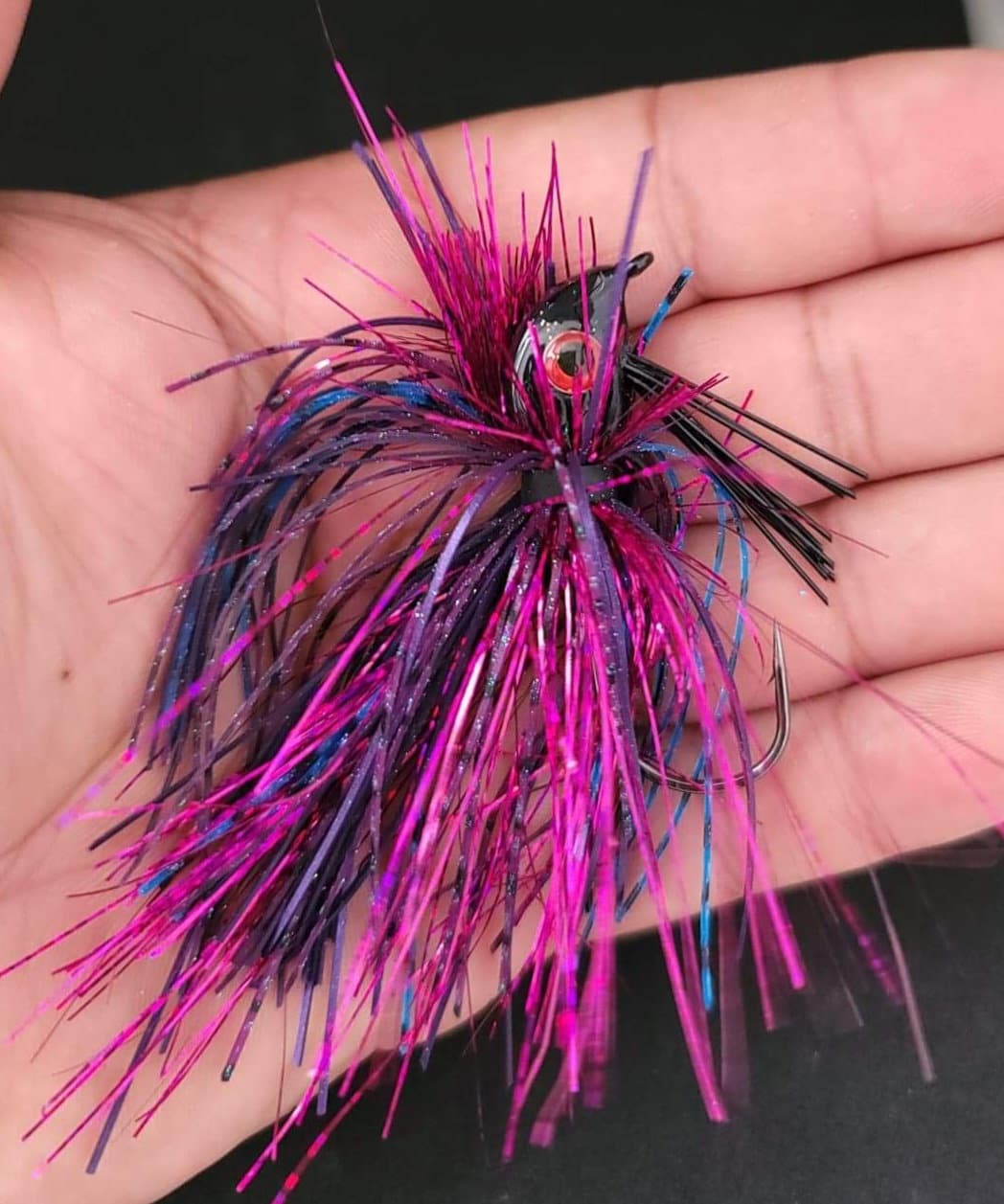 Custom SwimJig Lure 60 Degree 5/0 Hook 1/2 oz Black Blue Magenta - JQ's ReefShack LLC