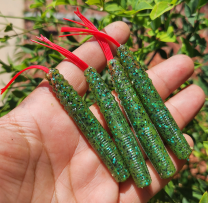 2.7" Firecracker Ned Worms in Bass Magnet Mustard Color (4 pack)