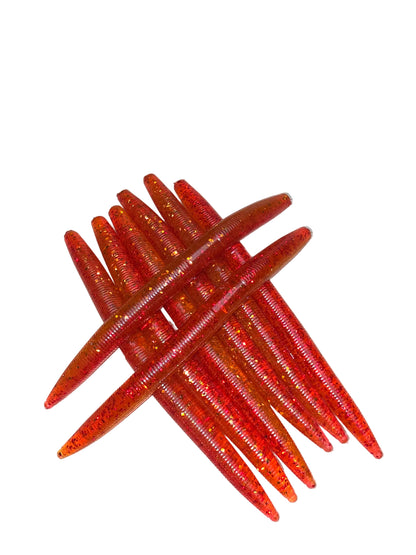 5" Stick Worms Transparent Orange/Red Color (8 pack)