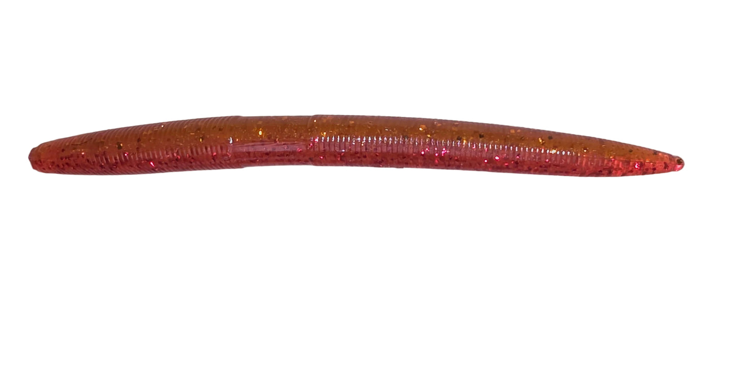 5" Stick Worms Transparent Orange/Red Color (8 pack)